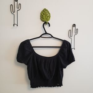 Off the shoulder black lace patterned top